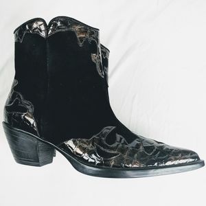 Gommus Boots Women's Sz 6.5 M Black Suede Black Bronze Patent Leather Classy Kix